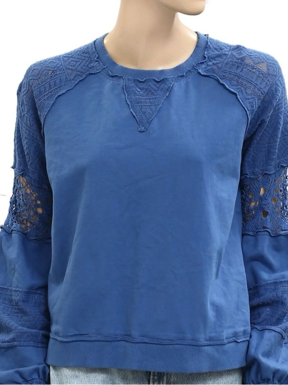 Nwot Anthropologie Teal Lace-Trim Long Sleeve Pullover